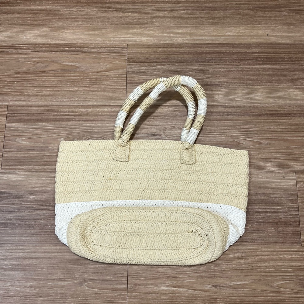 Altru New Stripped Straw Tote HandBag Light Beige - Picture 4 of 8